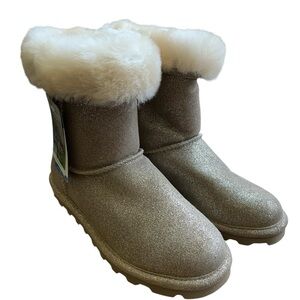 BearPaw Glittery Gold Boots with Cream Fur - Waterproof, Stain Resistant - NWT